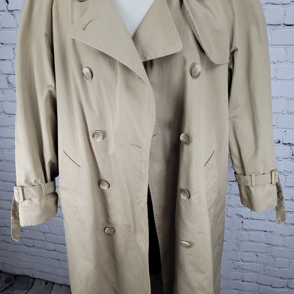 VTG London Fog Maincoats Tan Removable Liner Double Breast Trench Coat Size 14P - Picture 11 of 16
